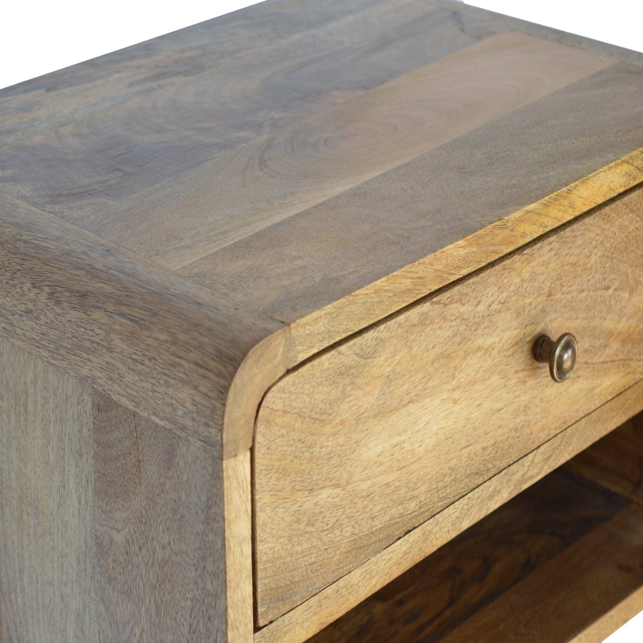 Floating Curve Bedside Table with 1 Drawer and Open Slot, Handmade Solid Wood, Space-Saving Design