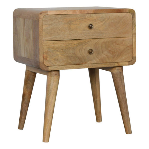 2 Drawer Classic Nordic Style Curved Bedside - Solid Wood