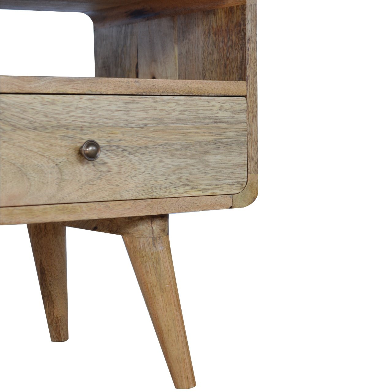 Curved 2 Drawer and Open Shelf Media Unit - Handmade Solid Wood TV Stand With Storage