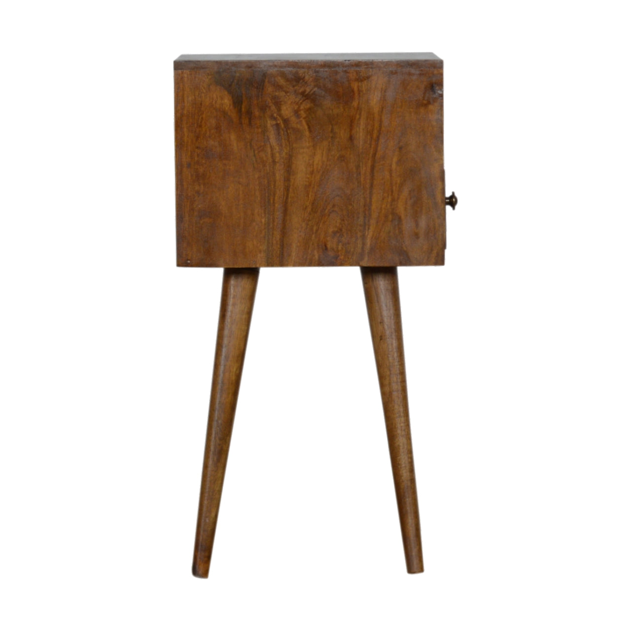 Mini Geo Brass Bedside Table with 1 Drawer and Open Shelf, Handmade Solid Wood, Contemporary Design