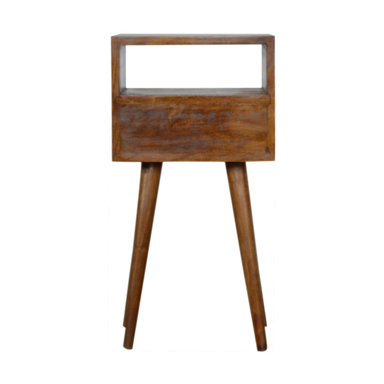 Mini Geo Brass Bedside Table with 1 Drawer and Open Shelf, Handmade Solid Wood, Contemporary Design