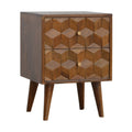 Cube Carved Bedside with 2 Drawer, Handmade Solid Wood, Modern Style