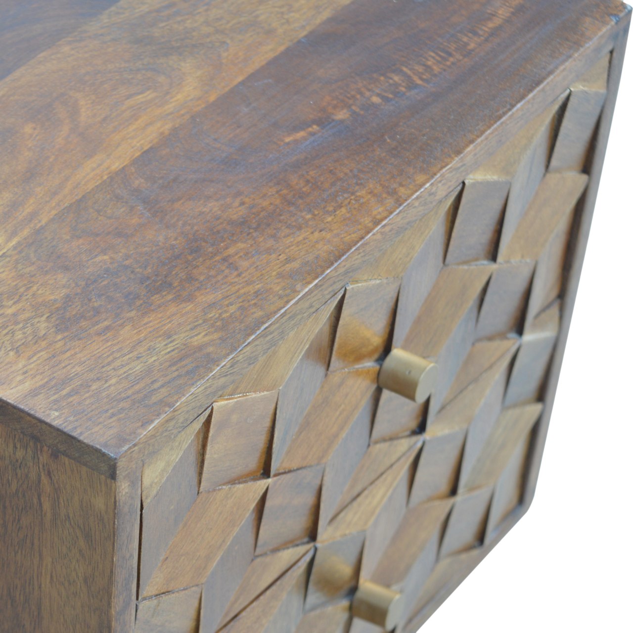 Cube Carved Bedside with 2 Drawer, Handmade Solid Wood, Modern Style