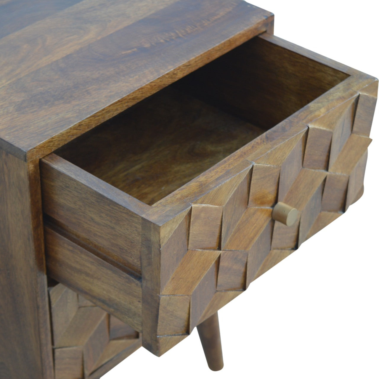 Cube Carved Bedside with 2 Drawer, Handmade Solid Wood, Modern Style