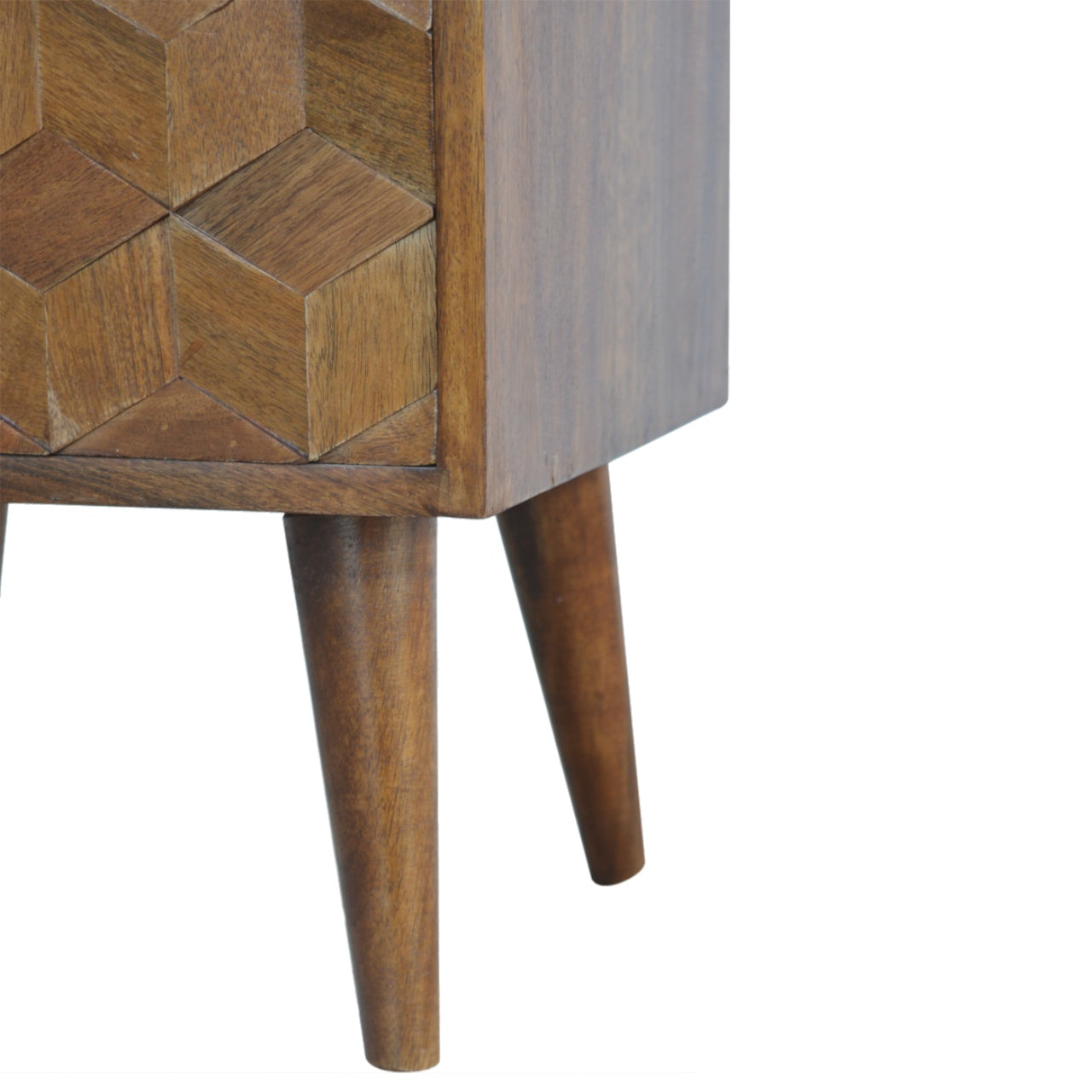 Cube Carved Bedside with 2 Drawer, Handmade Solid Wood, Modern Style