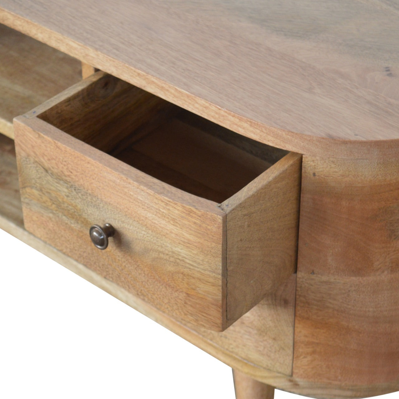 Handmade 4 Drawer and 2 Shelves Oak Rounded Entertainment Unit from Solid Wood