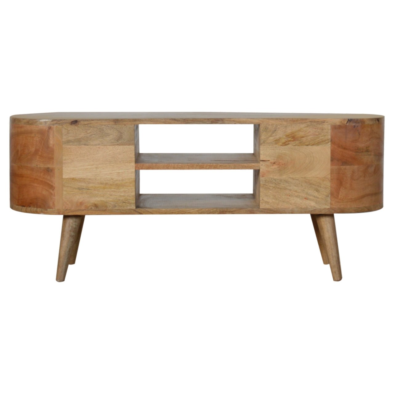 Handmade 4 Drawer and 2 Shelves Oak Rounded Entertainment Unit from Solid Wood