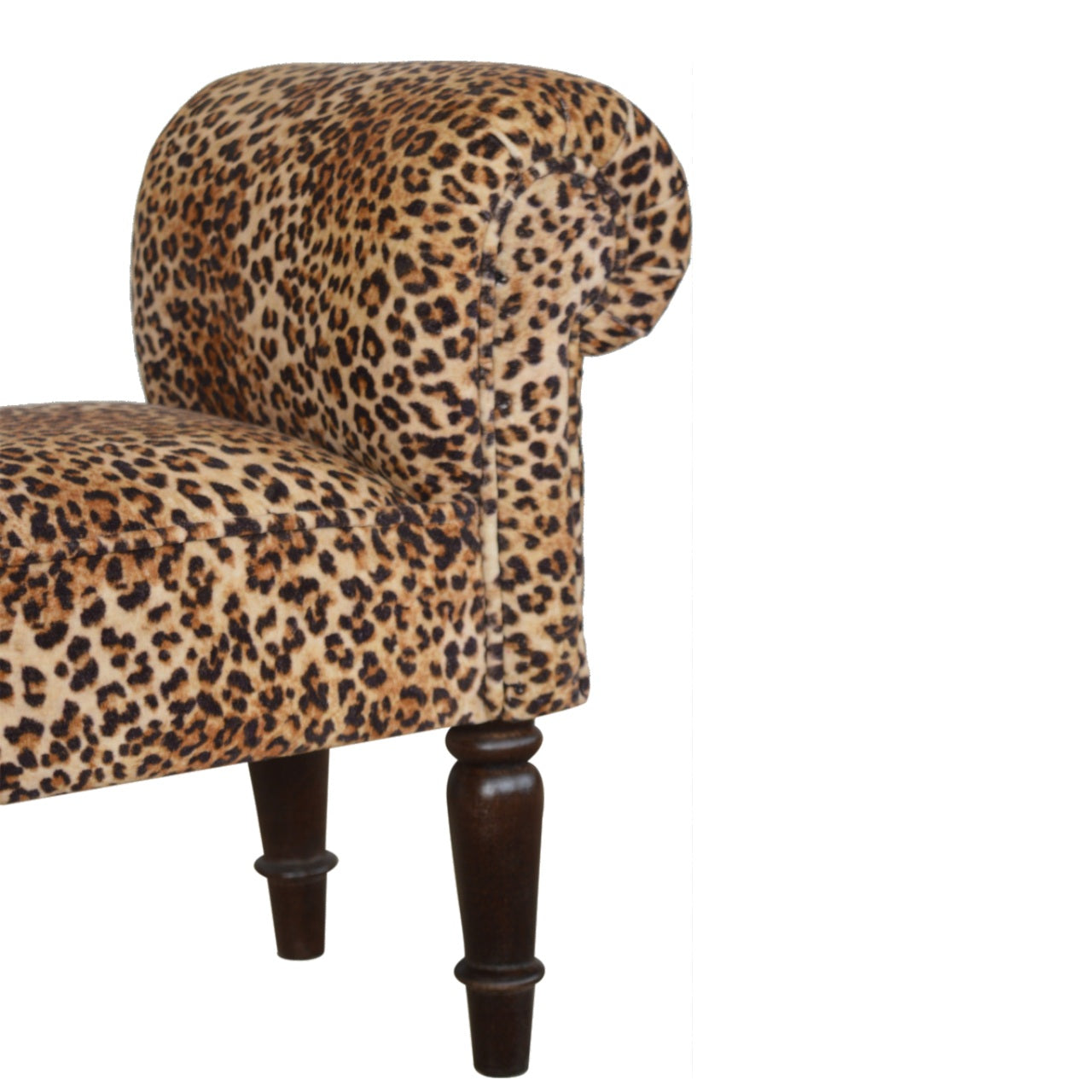 Leopard Print Velvet Bench, Handmade Solid Wood, Statement Accent