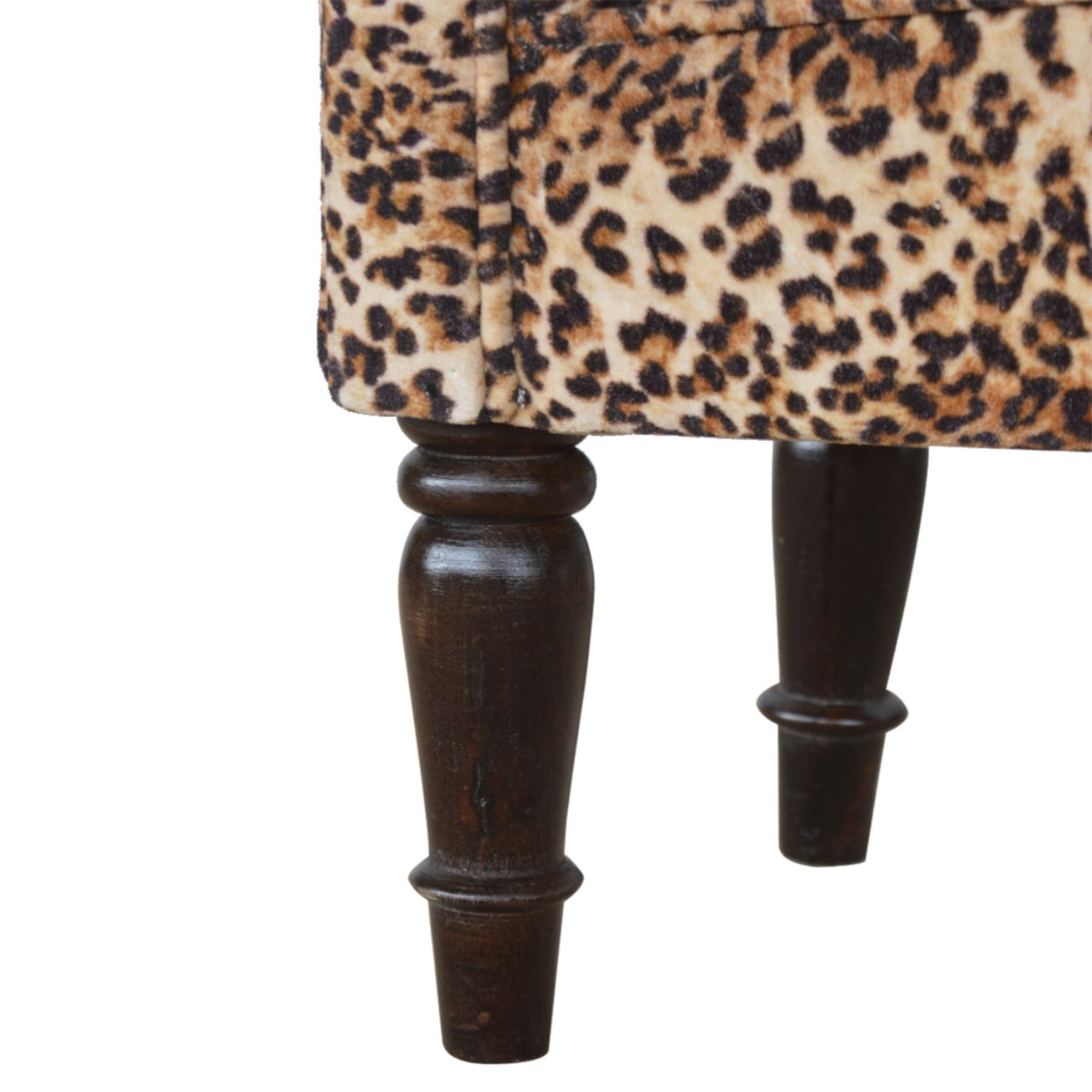 Leopard Print Velvet Bench, Handmade Solid Wood, Statement Accent