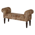Leopard Print Velvet Bench, Handmade Solid Wood, Statement Accent