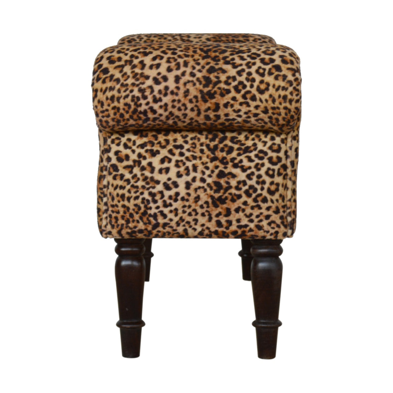 Leopard Print Velvet Bench, Handmade Solid Wood, Statement Accent