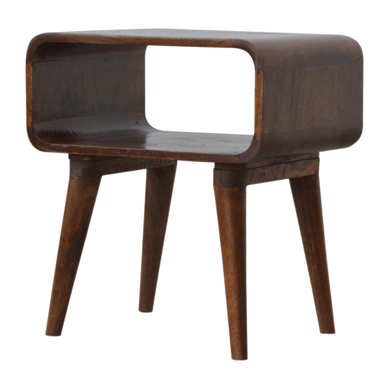 Curved Open shelf Bedside in Chestnut Finish - Solid Wood Unit