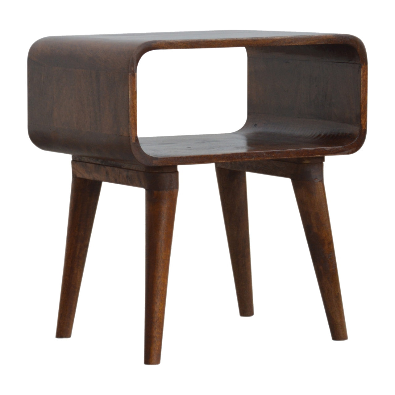 Curved Open shelf Bedside in Chestnut Finish - Solid Wood Unit