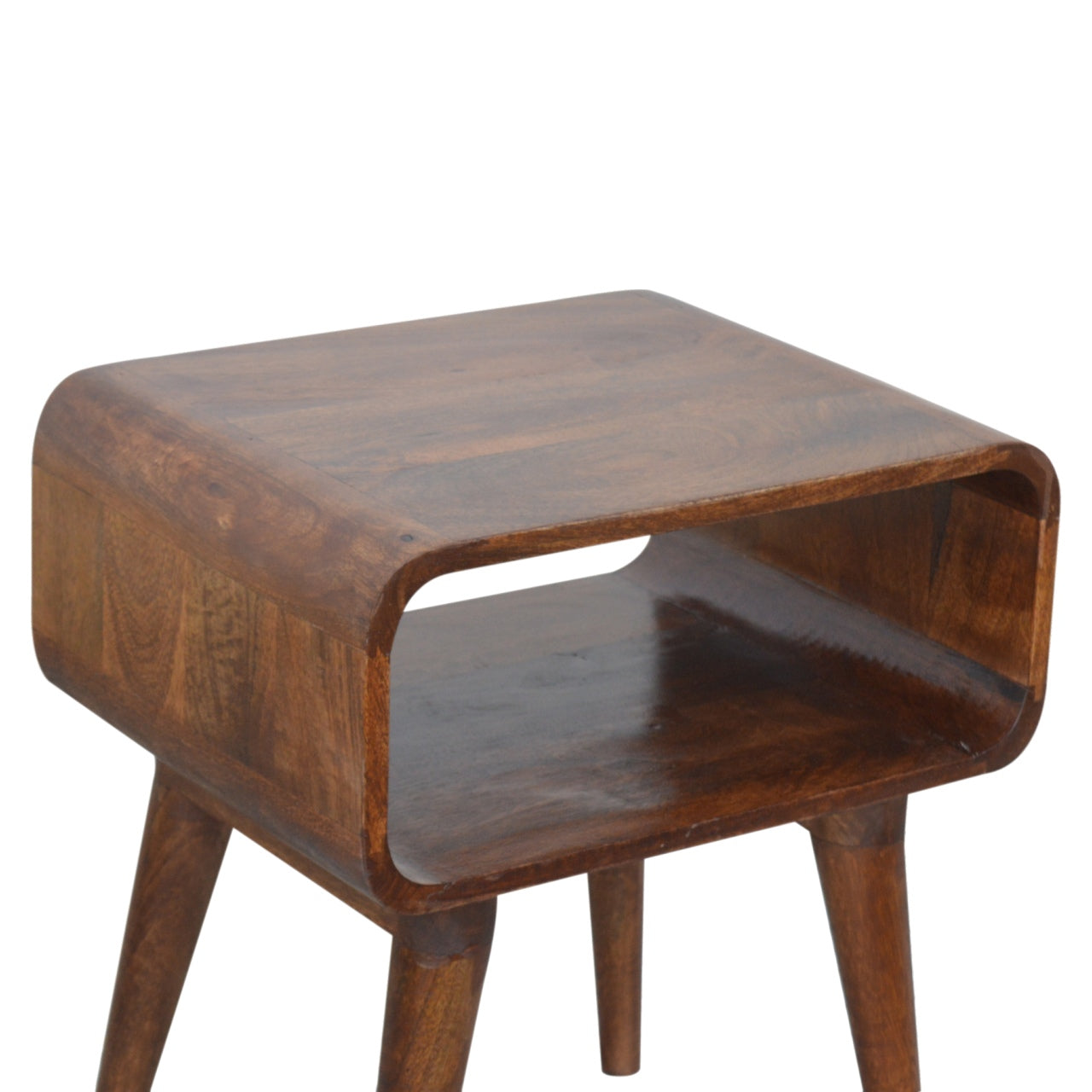 Curved Open shelf Bedside in Chestnut Finish - Solid Wood Unit