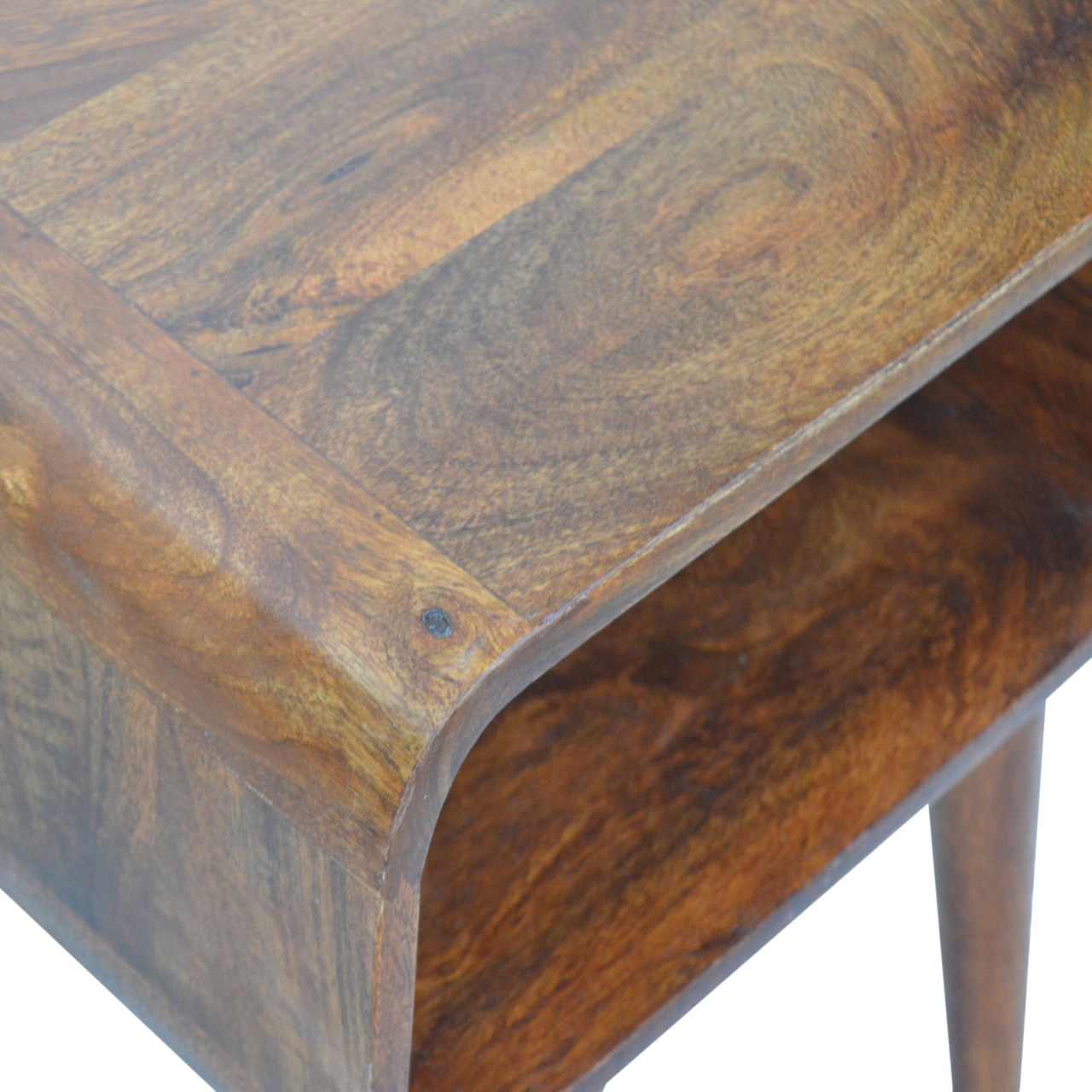 Curved Open shelf Bedside in Chestnut Finish - Solid Wood Unit