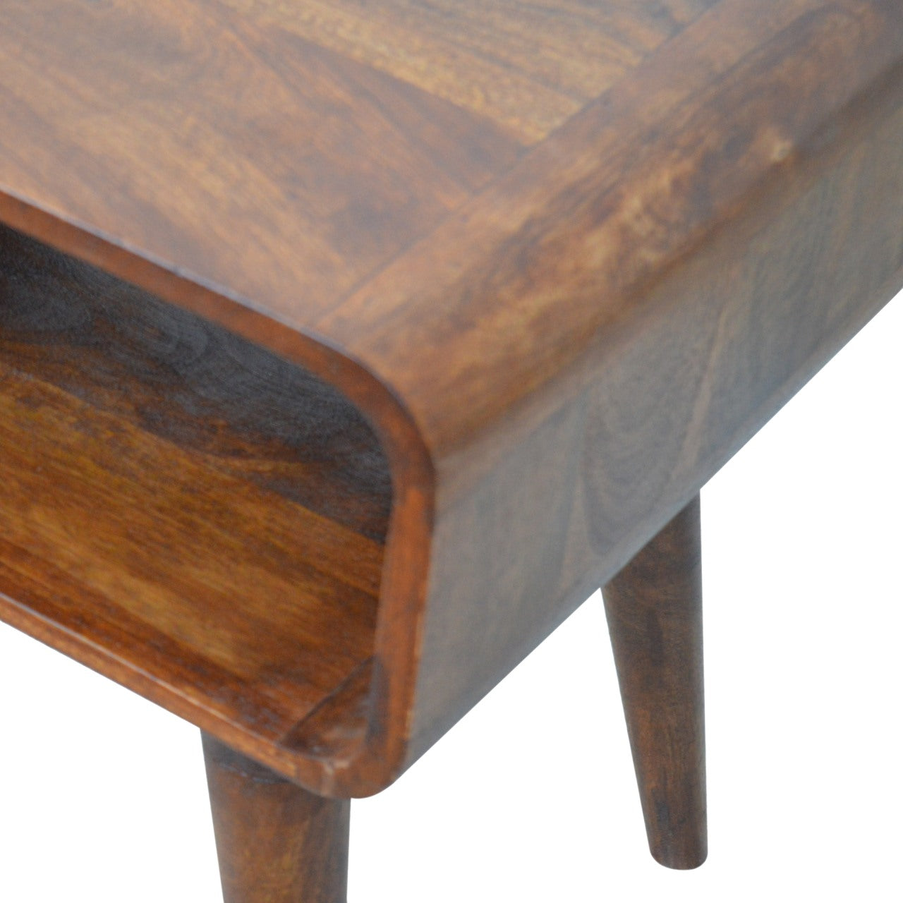 Curved Open shelf Bedside in Chestnut Finish - Solid Wood Unit