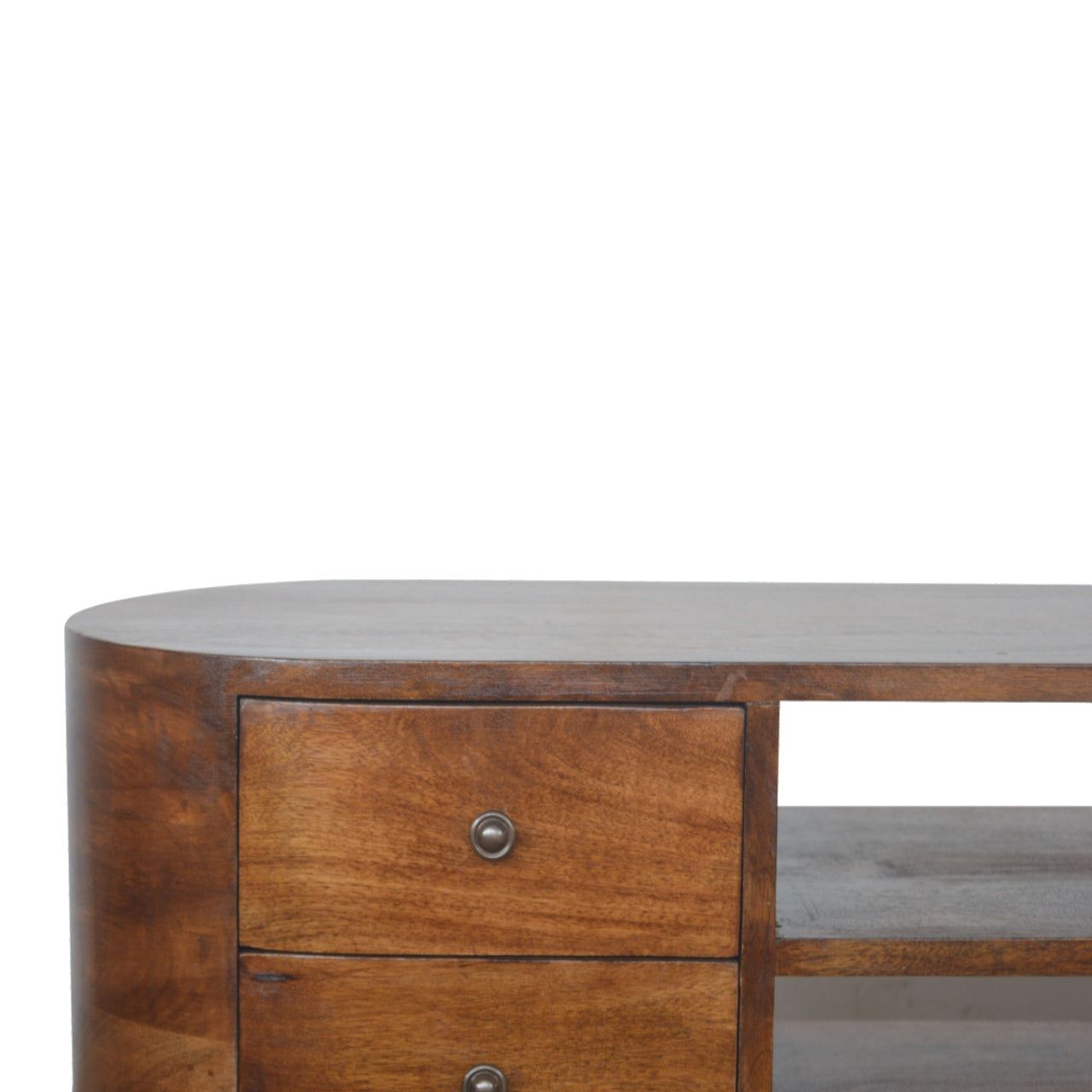 Handmade 4 Drawer and 2 Shelves Chestnut Rounded Entertainment Unit from Solid Wood