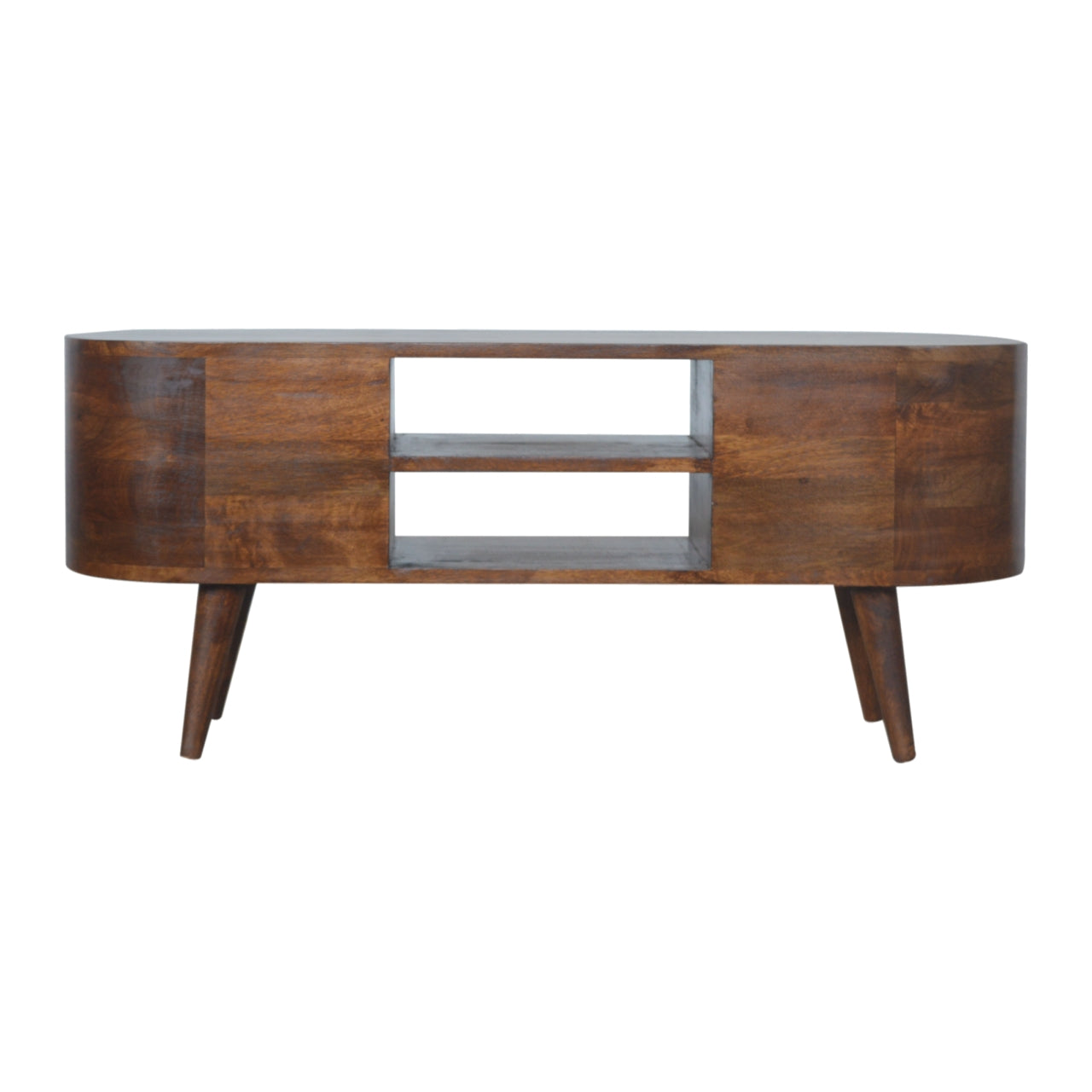 Handmade 4 Drawer and 2 Shelves Chestnut Rounded Entertainment Unit from Solid Wood