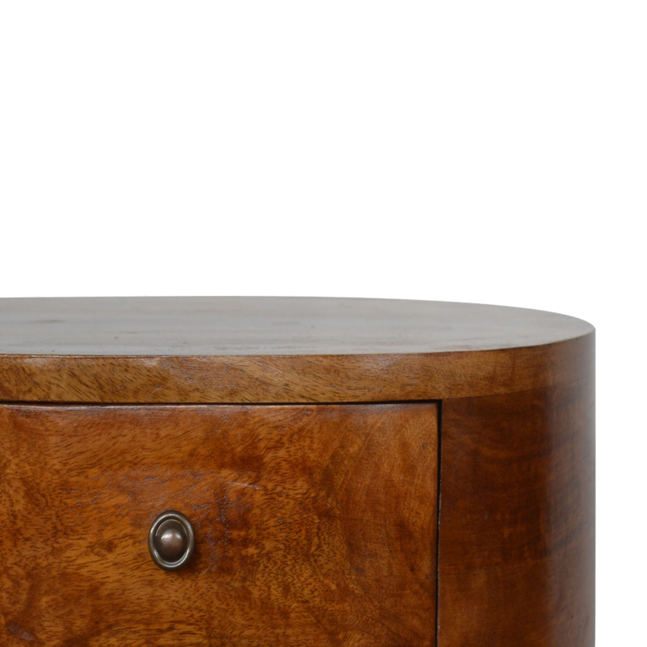 Chestnut Rounded Bedside Table with 2 Drawer, Handmade Solid Wood, Modern Design
