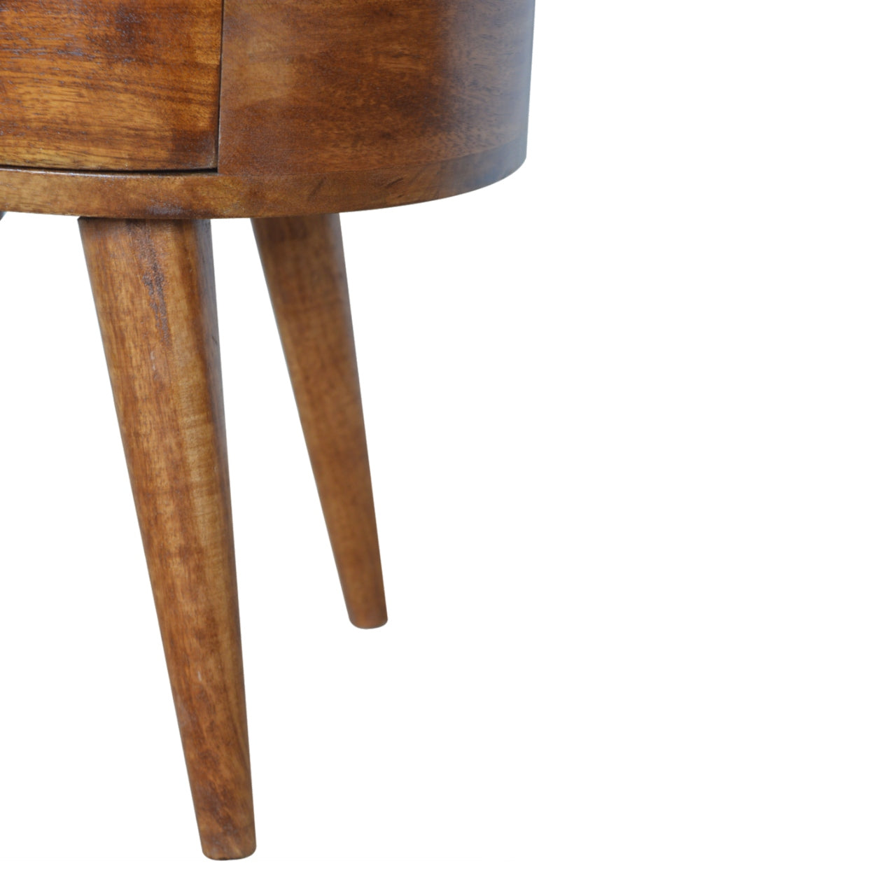 Chestnut Rounded Bedside Table with 2 Drawer, Handmade Solid Wood, Modern Design