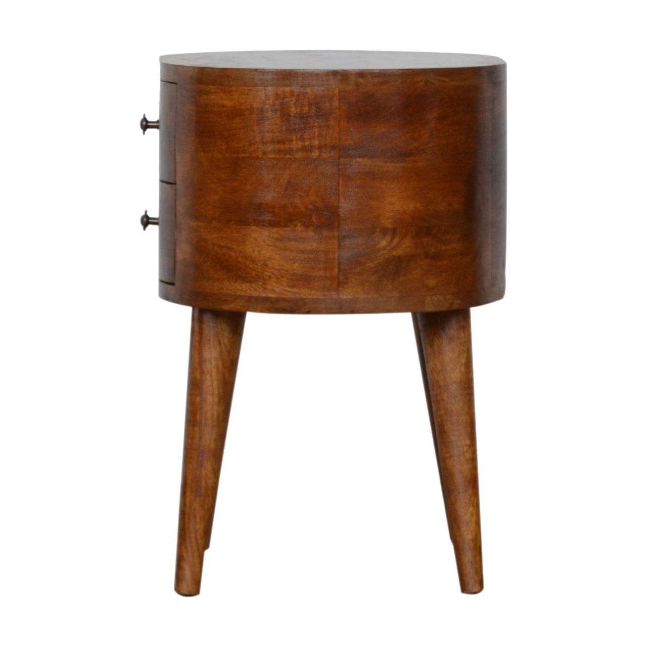 Chestnut Rounded Bedside Table with 2 Drawer, Handmade Solid Wood, Modern Design