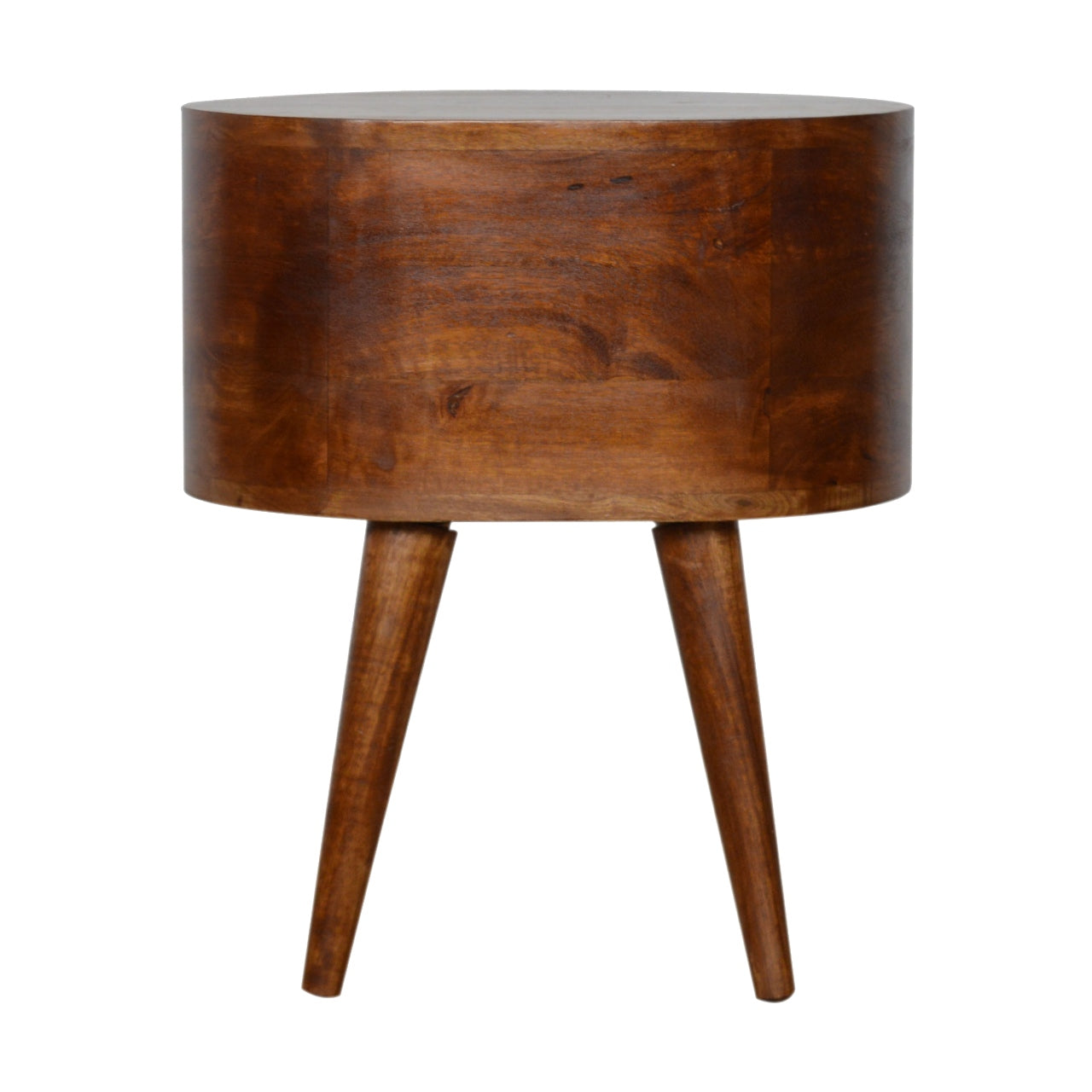 Chestnut Rounded Bedside Table with 2 Drawer, Handmade Solid Wood, Modern Design
