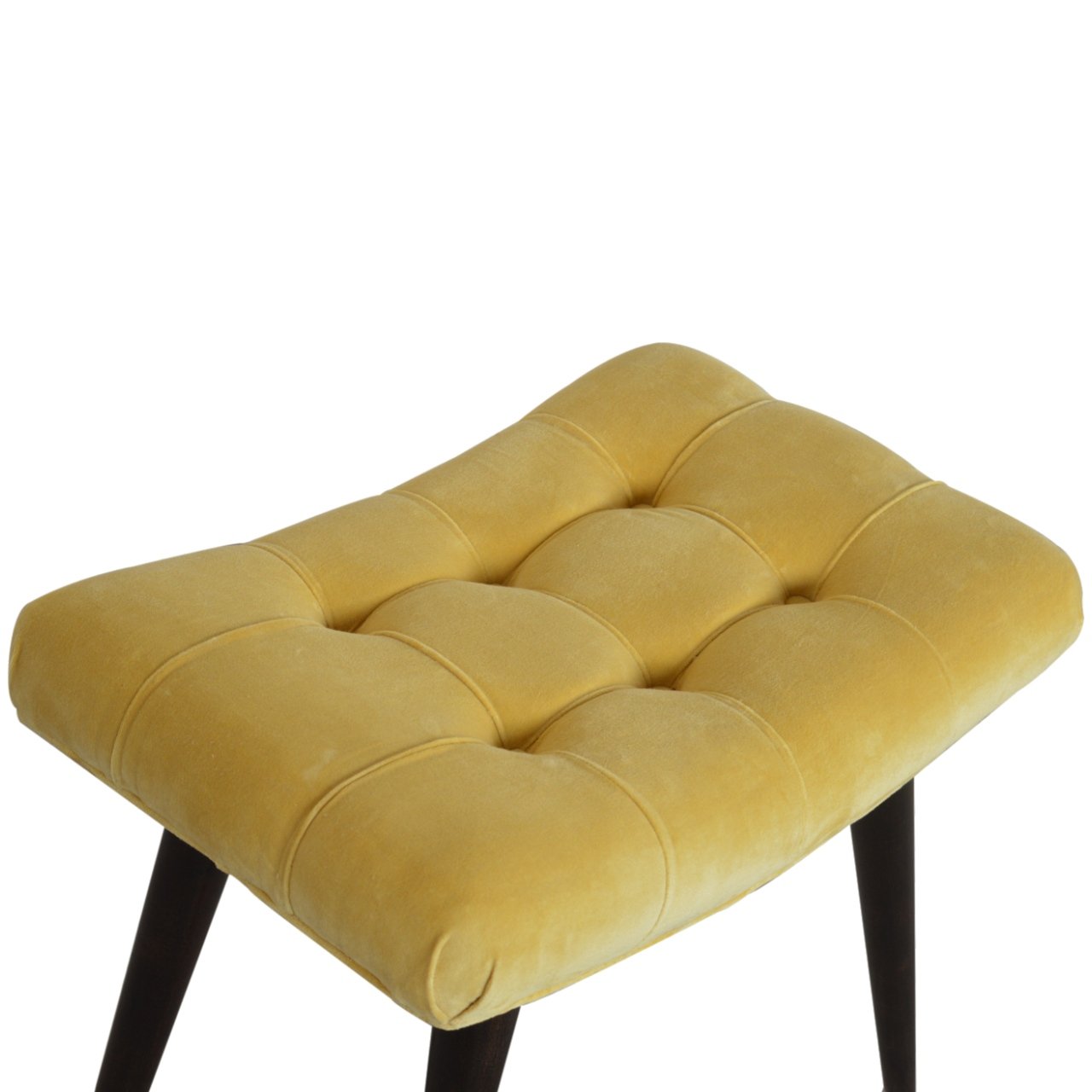 Mustard Cotton Velvet Curved Bench, Handmade Solid Wood, Comfortable Seating