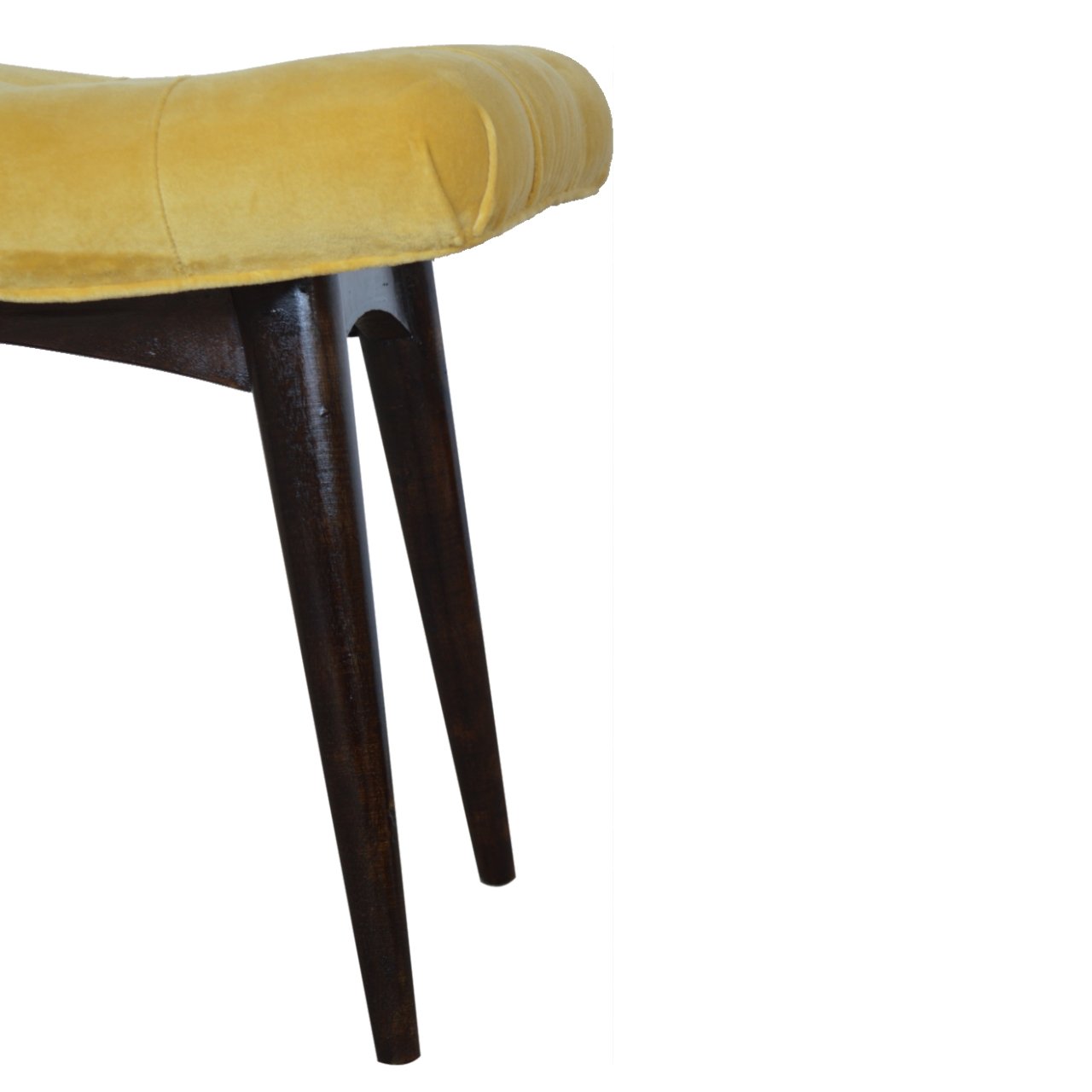 Mustard Cotton Velvet Curved Bench, Handmade Solid Wood, Comfortable Seating