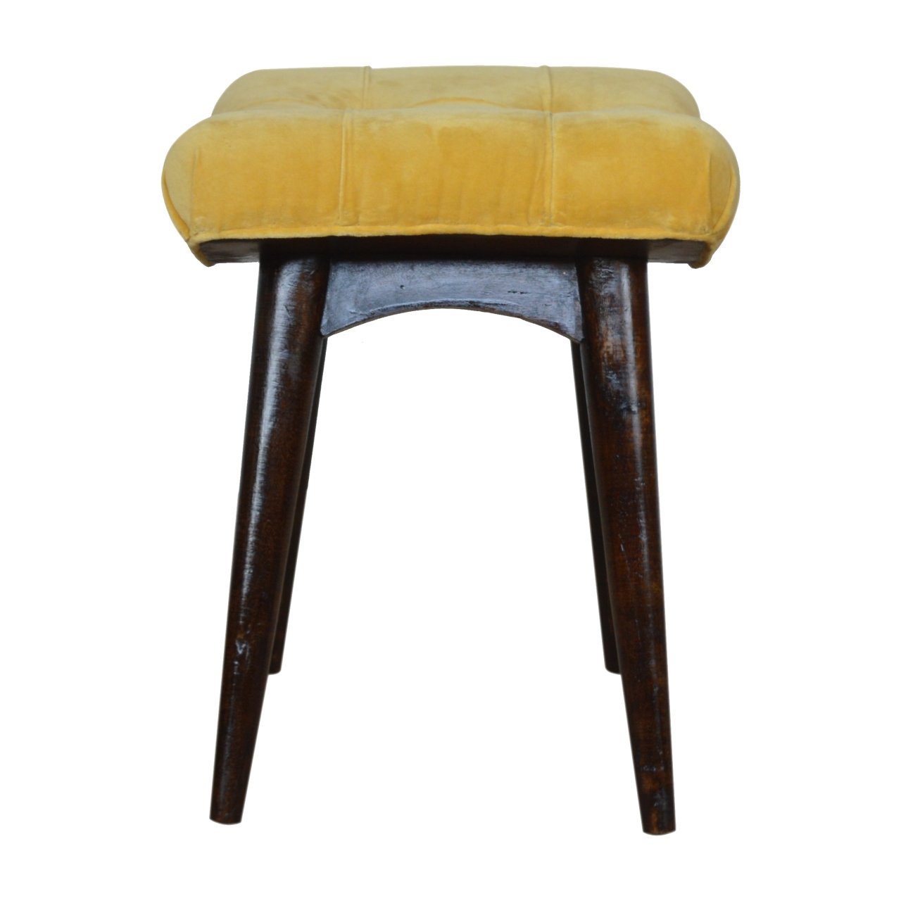 Mustard Cotton Velvet Curved Bench, Handmade Solid Wood, Comfortable Seating