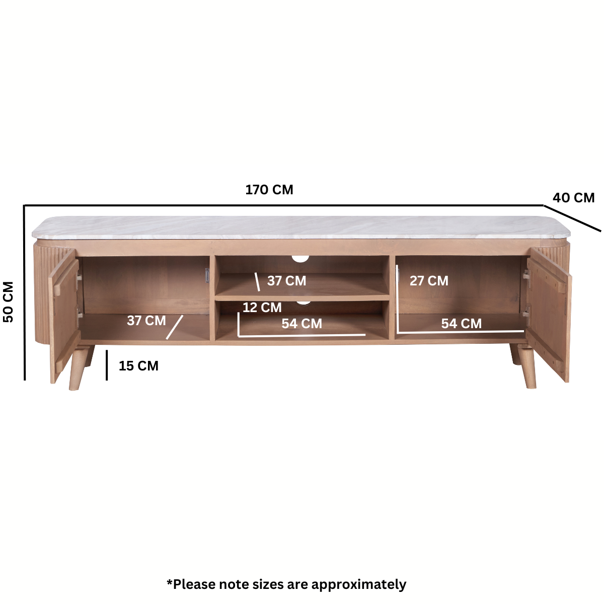 Ashford Natural Marble & Wood Large Tv Cabinet