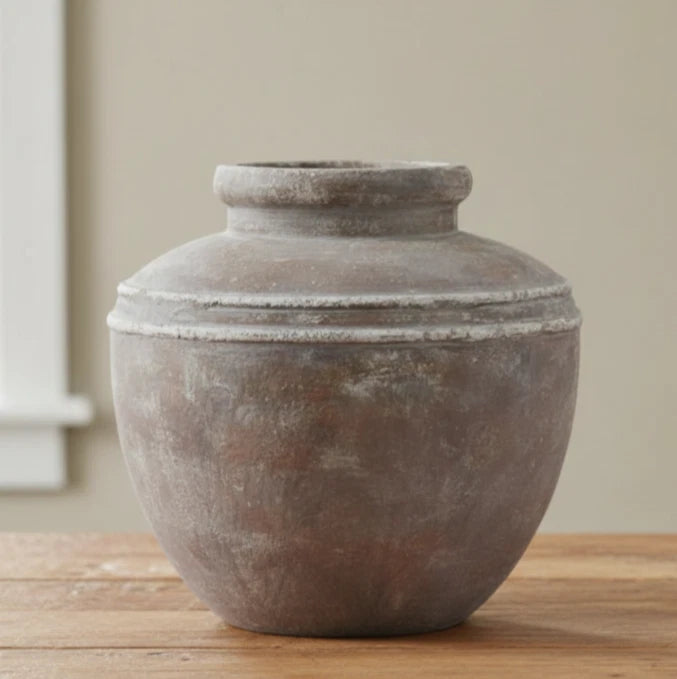 Handcrafted Mediterranean Ceramic Vase 31cm - Distressed Siena Brown Water Pot