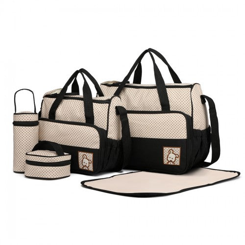 Miss Lulu Polyester 5 Pcs Set Maternity Baby Changing Bag Polka Dot Series - Black